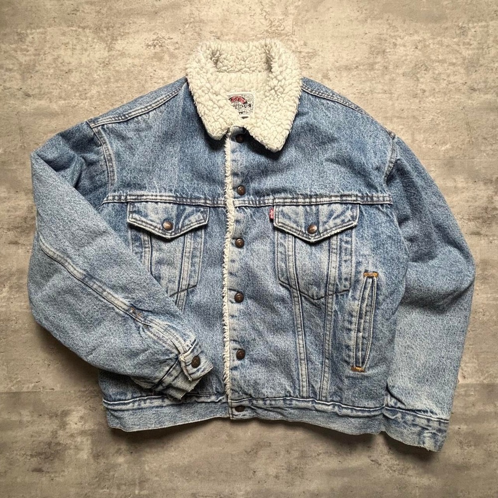 Levi's Denim Trucker Jacket Mens Small Blue Vintage 90s Sherpa Lined Cropped